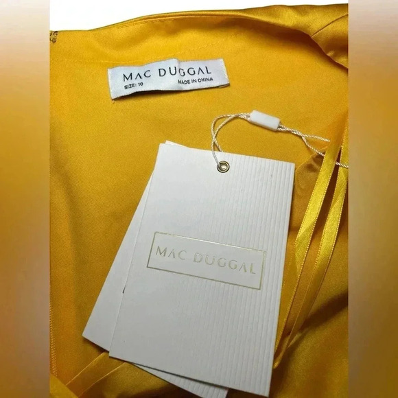 Mac Duggal New 67847 Marigold Split Bishop Sleeve Wrap Flowy Gown Size 10 - Picture 10 of 10